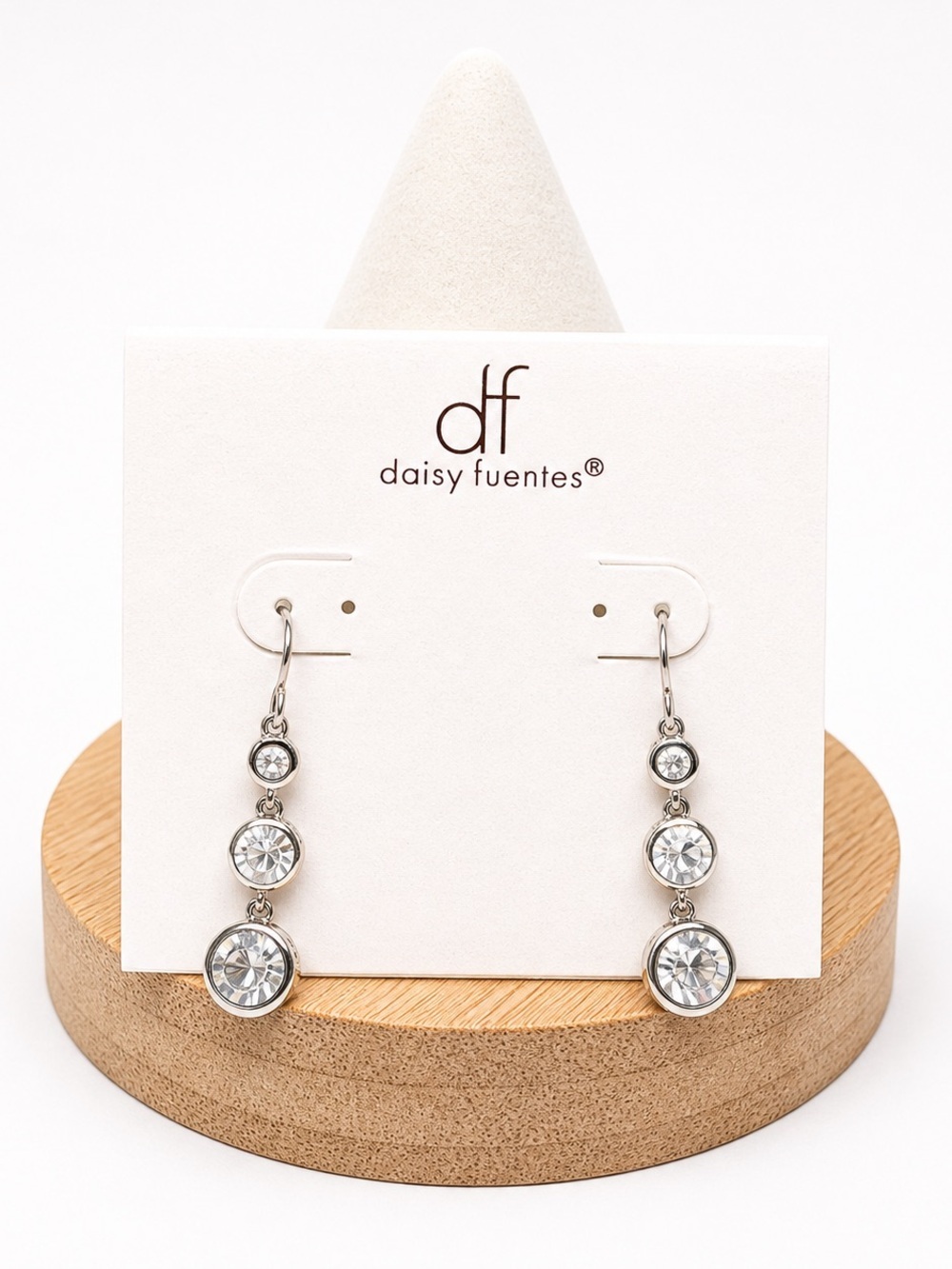 Daisy Fuentes Silver Clear Crystal Triple Drop Earrings
